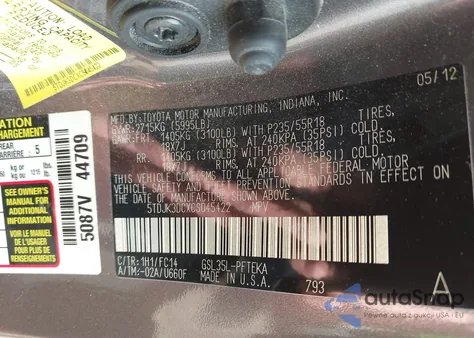 2012 Toyota Sienna Le 7 Passenger from USA, damaged, VIN 5TDJK3DCXCS045422